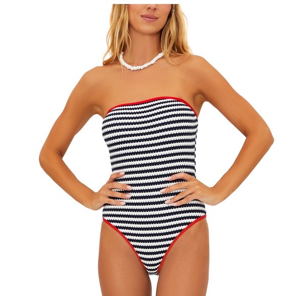 Beach Riot Other - Beach Riot Amber One Piece Swimsuit Indigo Midnight Striped Red Trim XL NEW